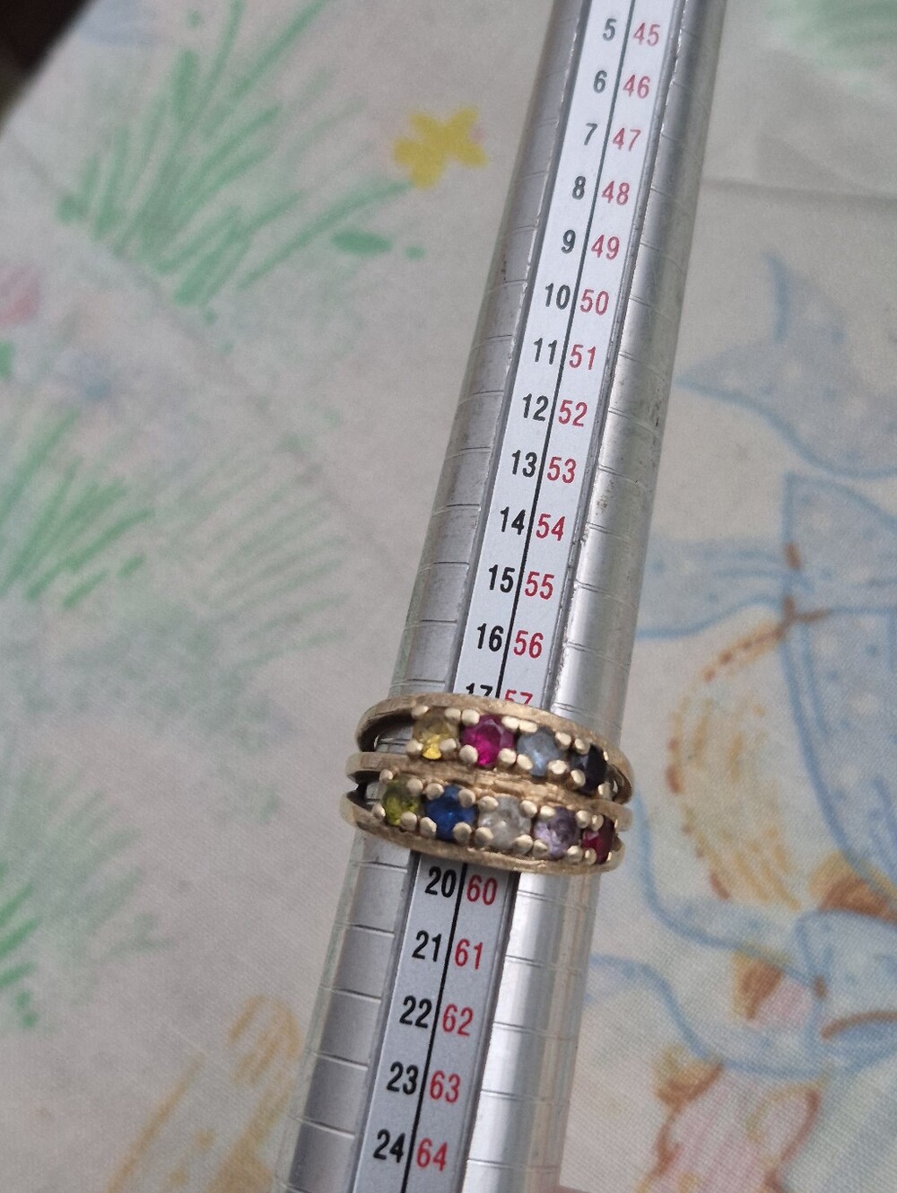 🌙Vintage 14K Gold Multi Birthstone Double Band Statement Ring Bristol Size 8.5 - Picture 6 of 11